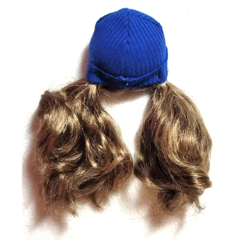 Spin Master Liv Doll Katie Replacement Wig Blue Beanie Hat Brown Pigtails Hair